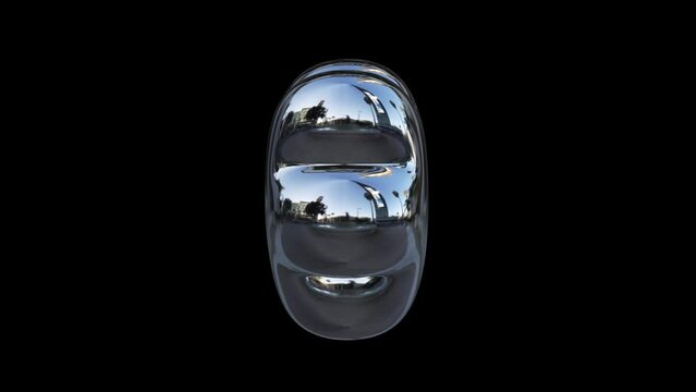 Rotating 3d retro shiny chrome metallic silver abstract inflated ballon flower shape. Y2k shape, rave, retro, 90&rsquo;s, 80&rsquo;s style isolated on black background with alpha matte.