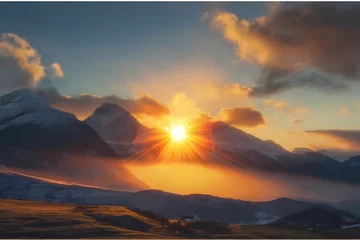Foto auf Acrylglas sunset over the mountains © Nawodya