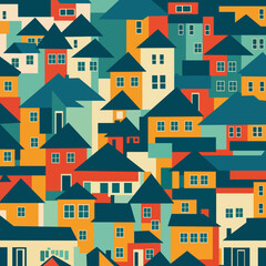 Seamless pattern of vintage houses
