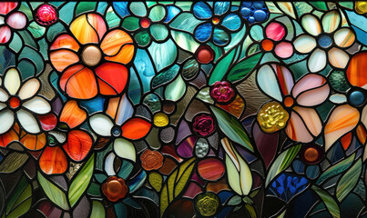 Fototapeta na wymiar Stained glass- abstract flower pattern , Rebirth of Stained Glass texture colorful wallpaper