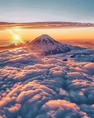Sunrise over Mount Rainier's summit captured from an airplane with an iPhone 5s camera.