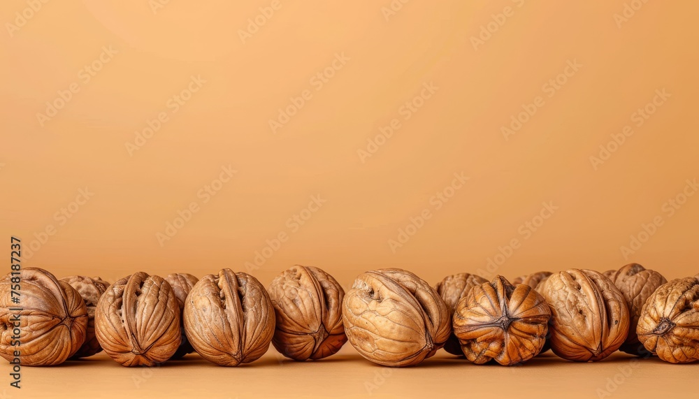 Aufkleber various nuts displayed on neutral background with ample space for adding personalized text