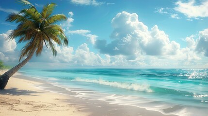 Palm Tree on the Tropical Beach: Paradise Getaway, Generative AI - obrazy, fototapety, plakaty