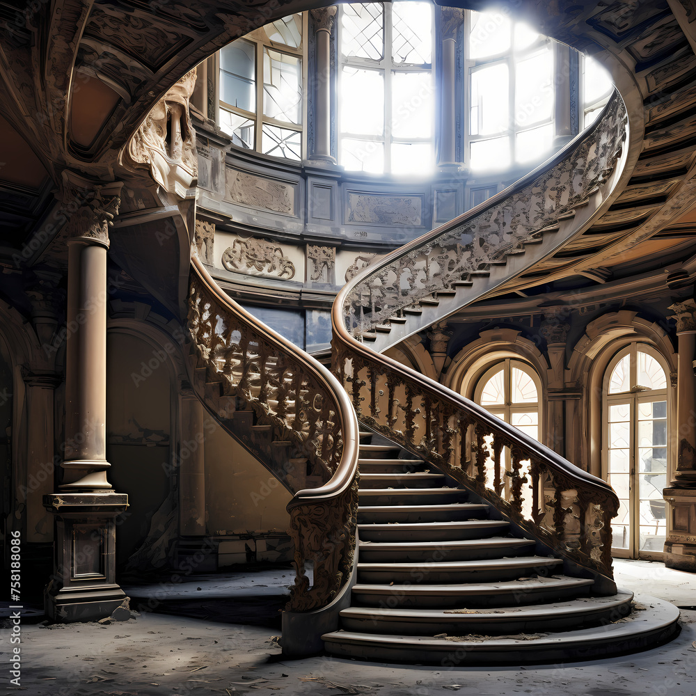 Wall mural a spiral staircase in an old building.