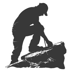 Fototapeta premium Silhouette man stone carving artist in action black color only