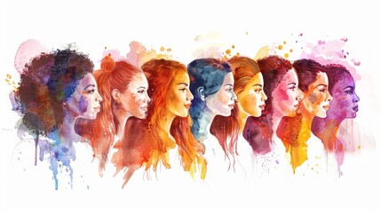 Obraz na płótnie Canvas Diverse Women Celebrating Unity, Digital Watercolor Illustration for International Womens Day