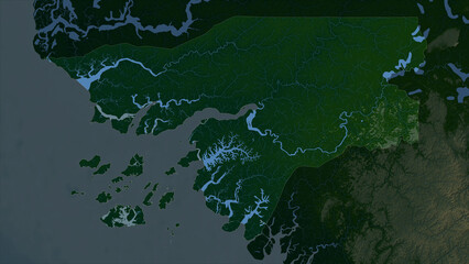 Guinea-Bissau highlighted. Physical elevation map © zelwanka