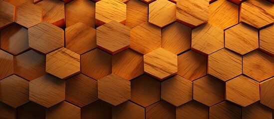 A close up of a wooden wall showcasing a honeycomb pattern, highlighting the brown and amber hues of the natural material, creating a sense of symmetry and texture - obrazy, fototapety, plakaty