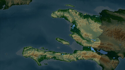 Haiti highlighted. Physical elevation map