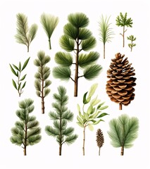 an old botanical illustration of various conifers