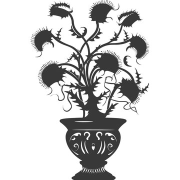Silhouette Venus flytrap Flower Plant in the vase black color only