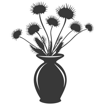 Silhouette Venus flytrap Flower Plant in the vase black color only