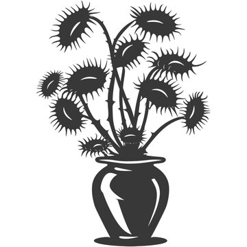 Silhouette Venus flytrap Flower Plant in the vase black color only