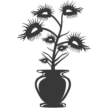 Silhouette Venus flytrap Flower Plant in the vase black color only