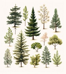 an old botanical illustration of various conifers