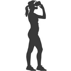 Silhouette woman playing virtual reality headset black color only
