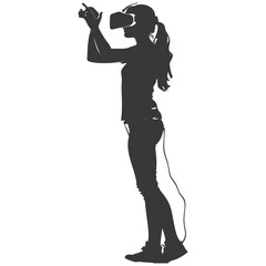 Fototapeta na wymiar Silhouette woman playing virtual reality headset black color only