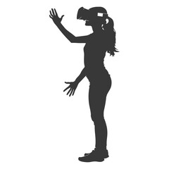 Fototapeta na wymiar Silhouette woman playing virtual reality headset black color only