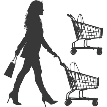 Silhouette woman with shopping carts black color only