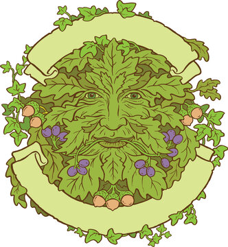 Green Man Pagan Symbol Banner Vector