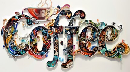 This is a colorful and stylized 3D wall art piece spelling out the word "COFFEE"