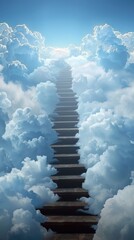 A stairway going up into the clouds in the sky. - 758191898