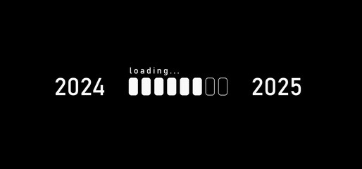 white loading bar from 2024 to 2025 on a black background New Year concept