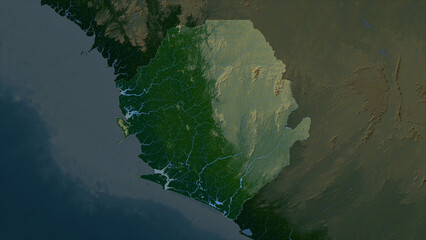 Sierra Leone highlighted. Physical elevation map - obrazy, fototapety, plakaty