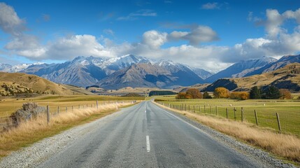 Fototapeta na wymiar Scenic drive: queenstown to wanaka via crown range, capturing the majestic landscape of rocky mountains and serene grasslands