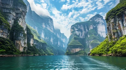 Poster Goddess peak: serene beauty of yangtze river three gorges nature reserve, captured in stunning scenery shot © Ashi