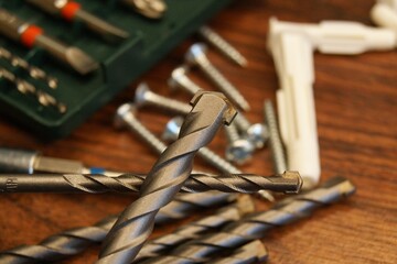 Close-up of a new drill bit for concrete drilling. High quality photo