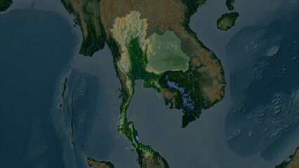 Thailand highlighted. Physical elevation map