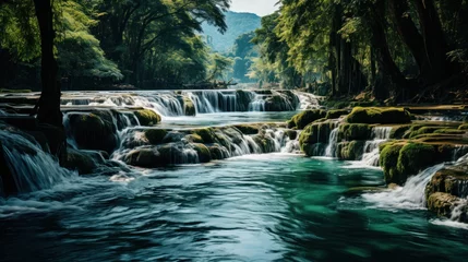 Zelfklevend Fotobehang A river flowing through a forest © Ihor