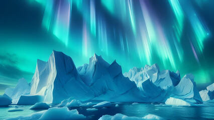 Icebergs Under the Northern Lights