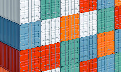 stacked cargo containers viewed from an angle - 758195664
