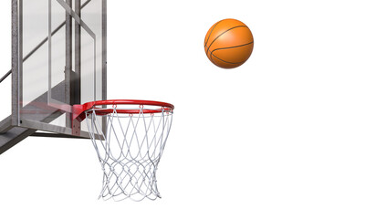 basketball going into a basket. 3d render