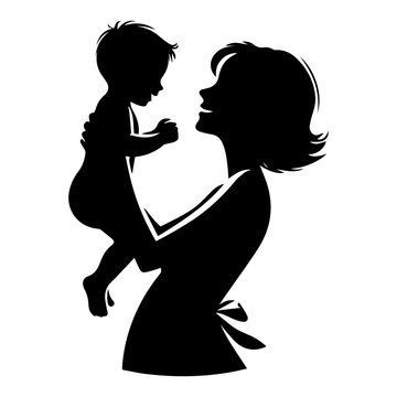 silhouette woman holding a child,  an image that expresses the love of a mother and child.