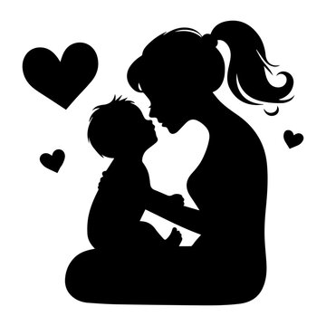 silhouette woman holding a child,  an image that expresses the love of a mother and child.