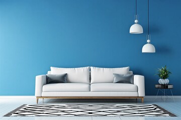 Modern Blue Living Room Interior with Elegant Design and Minimalistic Furnishings