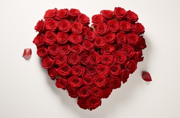 red roses on a white background arranged in the shape of a heart