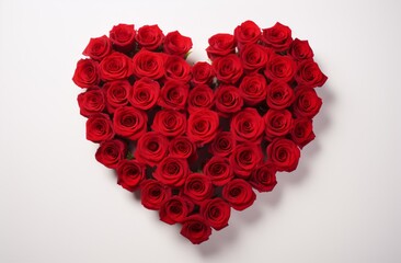 red roses on a white background arranged in the shape of a heart
