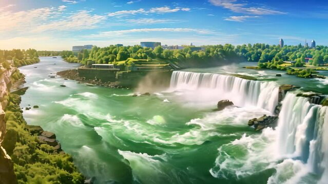 Niagara Falls, Ontario, Canada. Panoramic view of Niagara Falls, Niagara Falls panoramic view in summer. Ontario, Canada, AI Generated