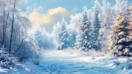 Fototapeta na wymiar Enchanting winter wonderland: digital art illustration of a snowy landscape, capturing the serenity and majesty of nature's cold embrace