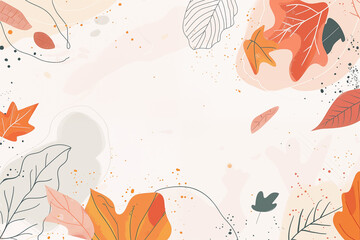 Abstract illustration of leaves in various pale autumn colors with watercolor splashes and spots