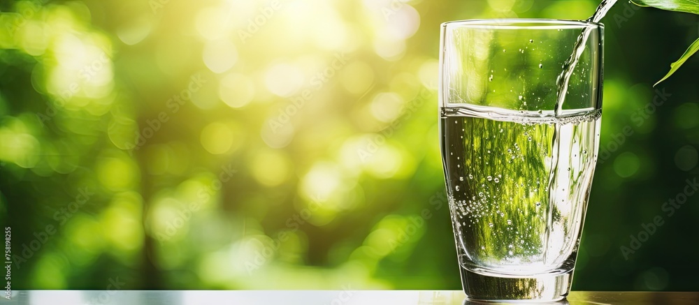 Poster Refreshing Glass of Pure Water with Lemon Slice on Rustic Wooden Table in Natural Light Setting