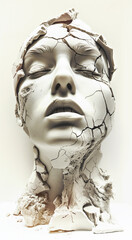 Statue head of a woman with cracks . Abuse, stress,addiction, depression concept