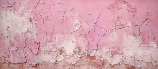 Weathered Pink Wall with Flaking Paint - Grungy Urban Background Texture - obrazy, fototapety, plakaty