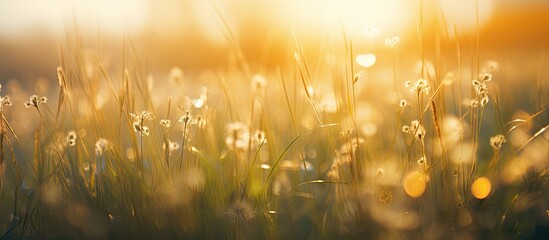 Golden Sunlight Filters Through Lush Field of Vibrant Green Grass in a Serene Landscape