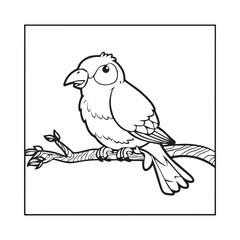 Coloring book of a bird sitting on a branch