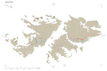 Falkland Islands shape isolated on white. OSM Topographic German style map